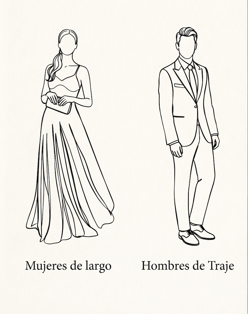 Mujeres de largo y hombres de traje